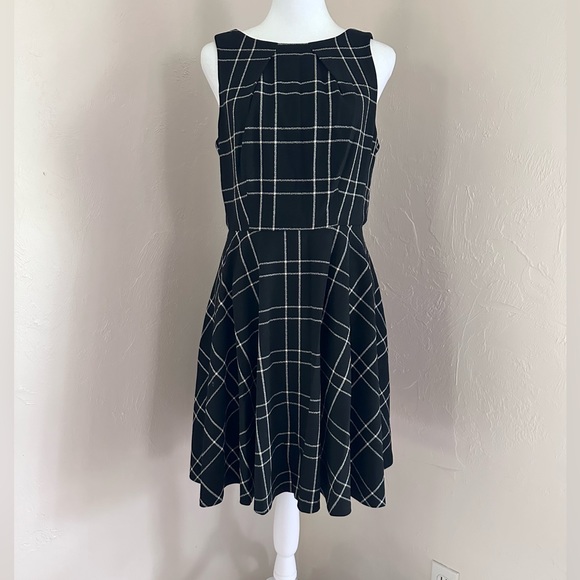 Elle Black Check Plaid Sleeveless Fit and Flare Dress - Picture 1 of 14